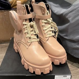 Fashion Nova Don’t Bother Lace Up Booties Size 8.5 Nude